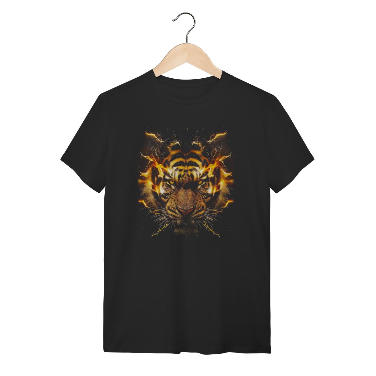Nome do produto: Camiseta Tigre em Chamas - Estampa Artística Neon