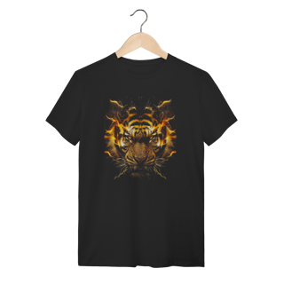 Camiseta Tigre em Chamas - Estampa Artística Neon