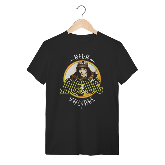 Camiseta AC/DC High Voltage Angus Young Rock Preta Algodão