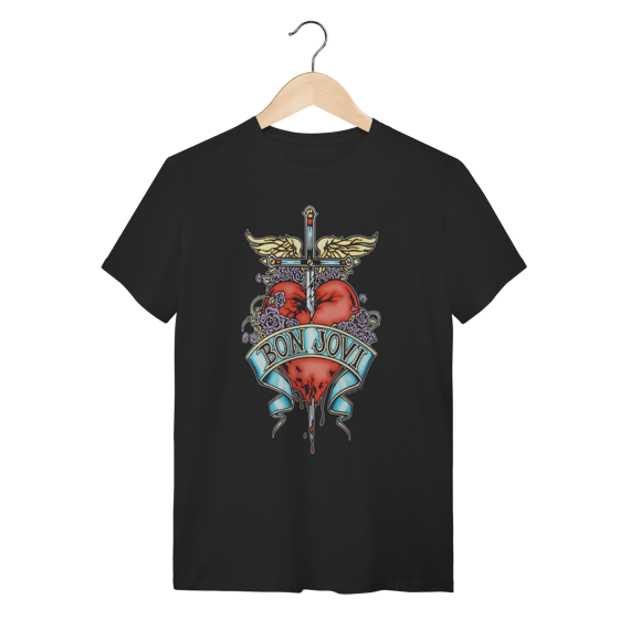 Camiseta Bon Jovi Rock Band Preta 100% Algodão 