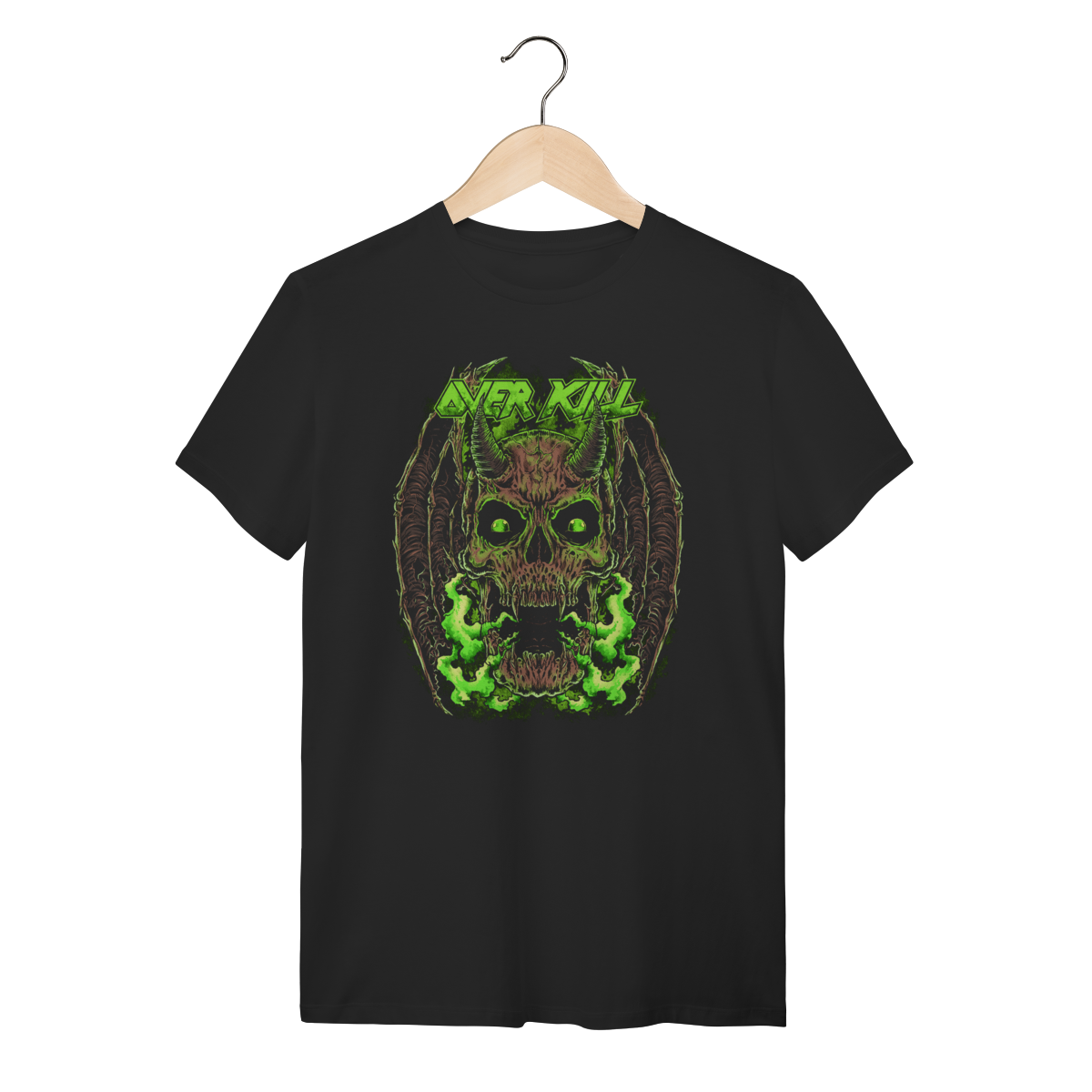 Nome do produto: Camiseta Overkill Thrash Metal Caveira Verde Preta Algodão