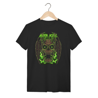 Camiseta Overkill Thrash Metal Caveira Verde Preta Algodão