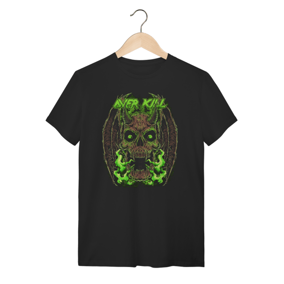 Camiseta Overkill Thrash Metal Caveira Verde Preta Algodão