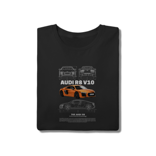 Nome do produto Camiseta Audi R8 V10 Laranja - Estampa Blueprint Supercarro