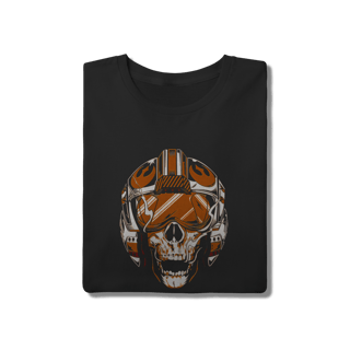 Nome do produto Camiseta Caveira Piloto Galáctico - Preta 100% Algodão Premium