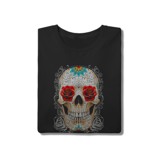 Nome do produto Camiseta Skull Roses & Web - Arte Mexicana Detalhada - Algodão