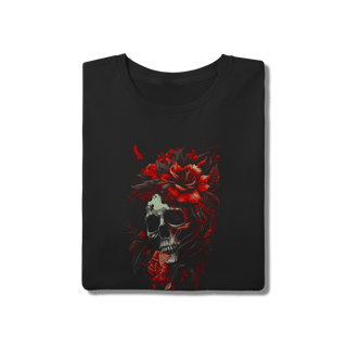 Nome do produto Camiseta Caveira com Rosas Vermelhas - Estilo Dark Romance e Floral