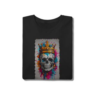 Nome do produto Camiseta Skull King Caveira com Coroa e Arte Abstrata - Preta
