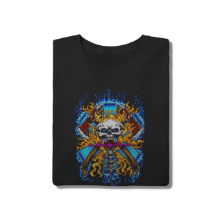 Nome do produto Camiseta Firefighter Caveira Bombeiro com Machados e Chamas - Preta