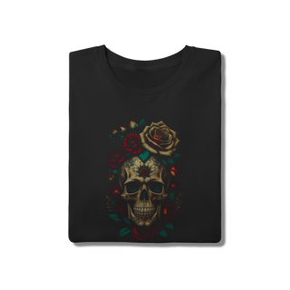 Nome do produto Camiseta Caveira Mexicana Santa Muerte com Rosas Vintage - 100% Algodão
