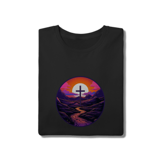 Nome do produto Camiseta Paisagem Cristã Sunset - Cruz e Montanhas - Retrô