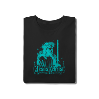 Nome do produto Camiseta Jesus Christ Name Above All - Estilo Vintage Azul Neon