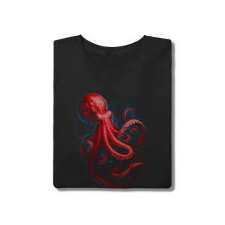 Nome do produto Camiseta Preta algodão Streetwear - Polvo Vermelho Realista e Orgânico 