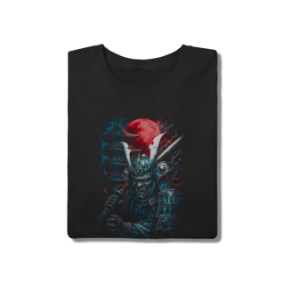 Nome do produto Camiseta Preta Streetwear - Samurai de Armadura sob a Lua de Sangue 
