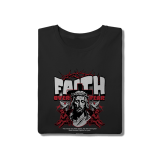 Nome do produto Camiseta Preta Algodão Faith Over Fear - Streetwear Cristão