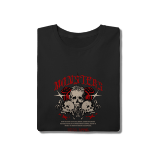 Nome do produto Camiseta Preta Skull Monsters - Estilo Dark Streetwear Algodão