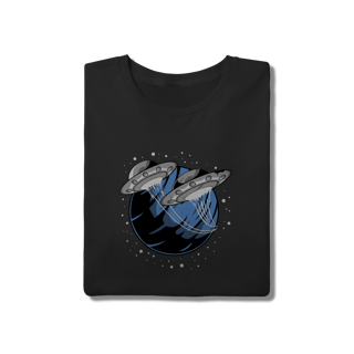 Nome do produto Camiseta Preta Algodão UFO Planet - Estampa Alienígena Retro