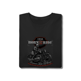 Nome do produto Camiseta Preta Algodão Born To Ride 1950 - Estilo Motociclista Clássico