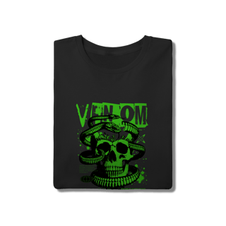 Nome do produto Camiseta Preta Algodão Caveira e Serpente Venom Verde Neon Streetwear