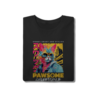 Nome do produto Camiseta Algodão Gato Estiloso Óculos Escuros Street Style