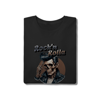 Nome do produto Camiseta Preta Algodão Rock'n Rolla Caveira Rocker Jaqueta de Couro