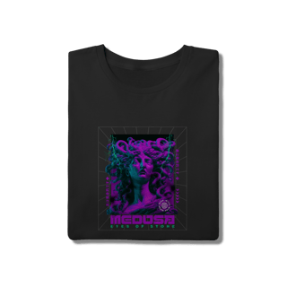 Nome do produto Camiseta Preta Algodão Medusa Eyes of Stone Roxo Neon Vaporwave