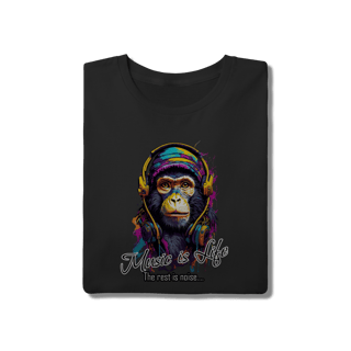 Nome do produto Camiseta Macaco com Fone de Ouvido Music is Life Pop Art Algodão