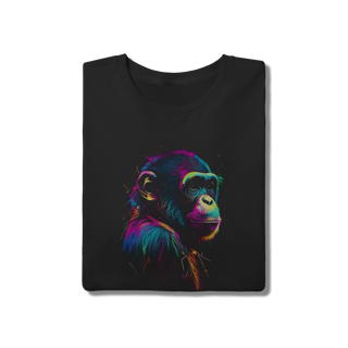 Nome do produto Camiseta Chimpanzé Colorida Neon Rainbow Algodão Premium