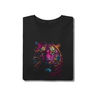 Nome do produto Camiseta Tigre Splash Art Colorida Algodão Premium Casual