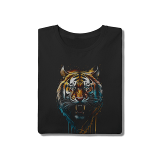 Nome do produto Camiseta Preta Tigre Majestoso Unissex em Algodão com Estampa Artística