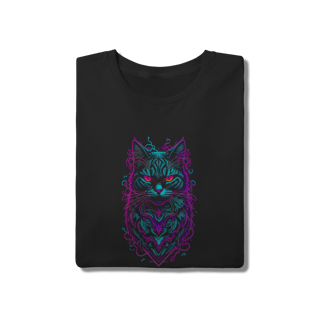 Nome do produto Camiseta Preta Gato Neon Cyberpunk - 100% Algodão Premium