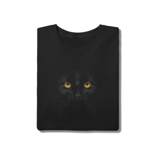 Nome do produto Camiseta Preta Olhar de Gato Minimalista - Algodão Confort