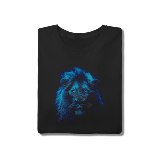 Nome do produto Camiseta Leão de Neon Azul - Estampa Mística de Algodão