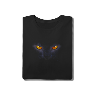Nome do produto Camiseta Preta Olhar de Gato Amarelo - 100% Algodão Unissex