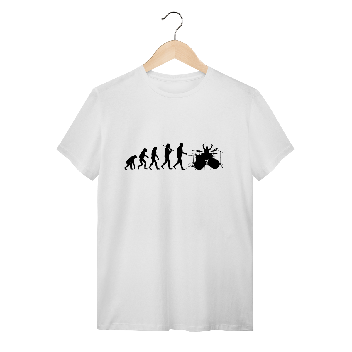 Camiseta estampada evoulução humana - Do começo ao baterista casual para todos os eventos