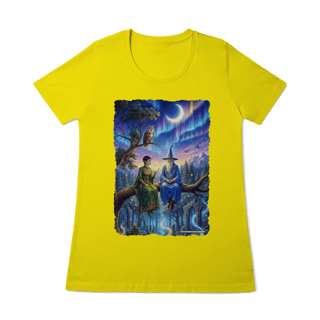 Nome do produto Camiseta Baby Long - Mago azul e elfa sentados na árvore