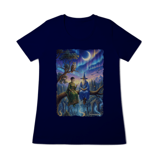 Nome do produto Camiseta Baby Long - Mago azul e elfa sentados na árvore