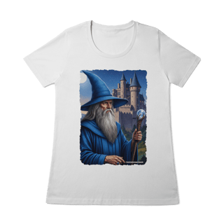 Nome do produto Camiseta Baby Long - Mago azul segurando cajado