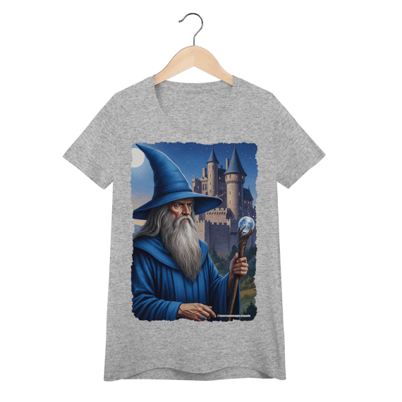Camiseta Baby Long - Mago azul segurando cajado