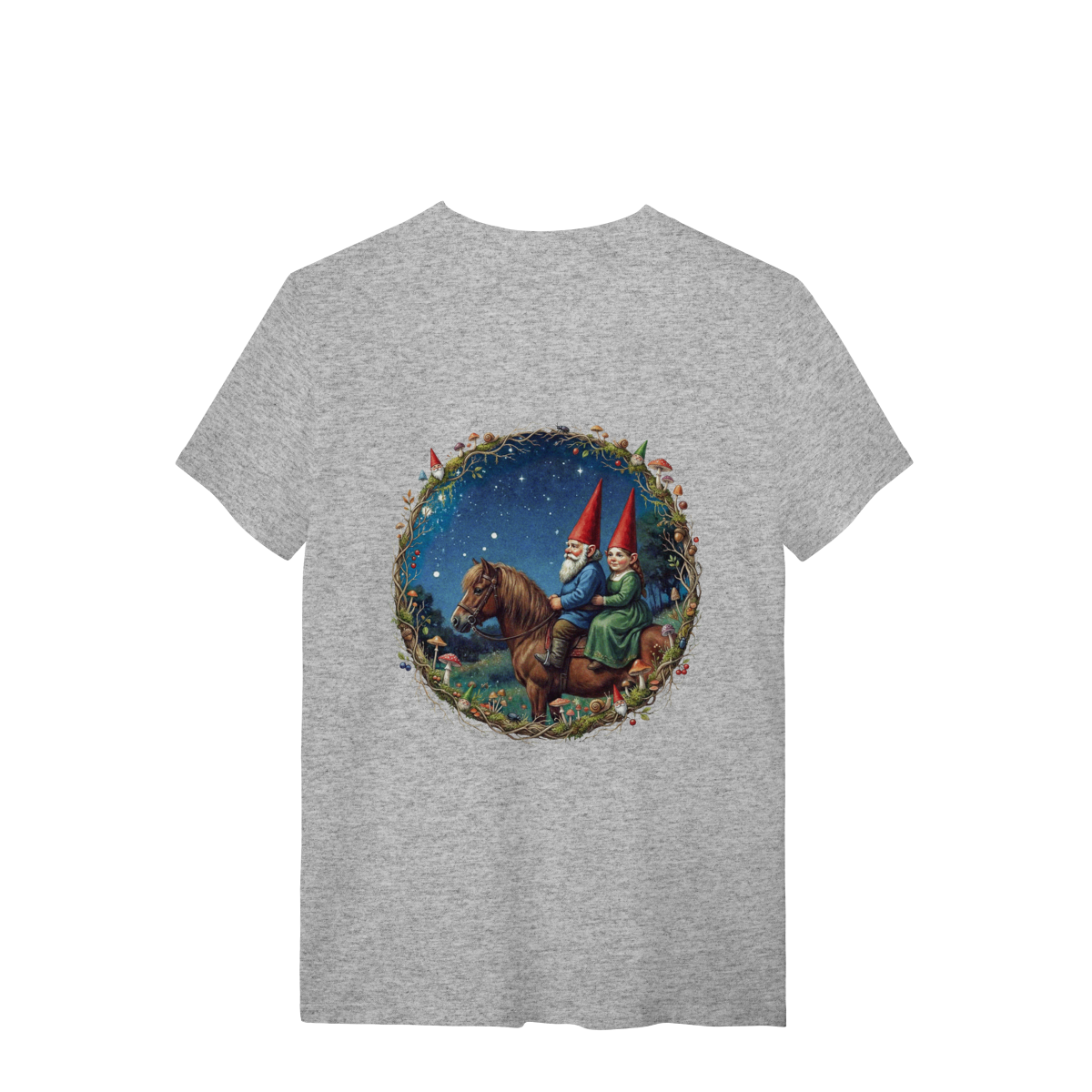Nome do produto: Camiseta Unissex - Casal de gnomos cavalgando
