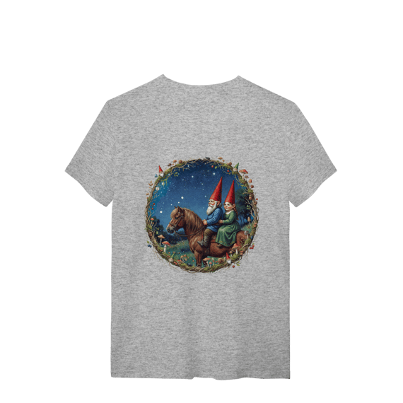 Camiseta Unissex - Casal de gnomos cavalgando