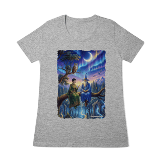 Nome do produto Camiseta Baby Long - Mago azul e elfa sentados na árvore