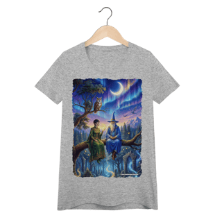 Nome do produto Camiseta Baby Long - Mago azul e elfa sentados na árvore