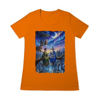 Nome do produto Camiseta Baby Long - Mago azul e elfa sentados na árvore