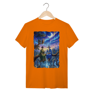 Nome do produto Camiseta Unissex - Mago azul e elfa sentados na árvore