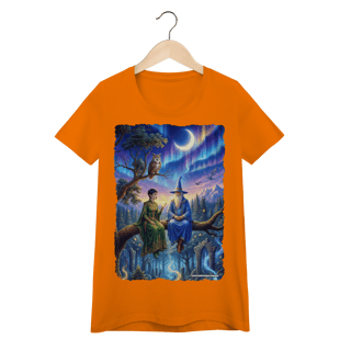 Nome do produto Camiseta Baby Long - Mago azul e elfa sentados na árvore