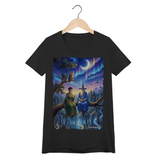 Camiseta Baby Long - Mago azul e elfa sentados na árvore