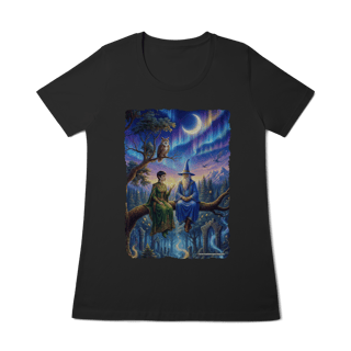 Nome do produto Camiseta Baby Long - Mago azul e elfa sentados na árvore