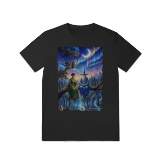 Nome do produto Camiseta Unissex - Mago azul e elfa sentados na árvore