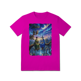 Nome do produto Camiseta Unissex - Mago azul e elfa sentados na árvore